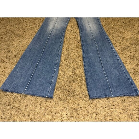 EXPRESS Blue Jeans Wide Leg Flare Mid Rise Med Wash Y2k 90s Boho Western 28x34 - Picture 6 of 9